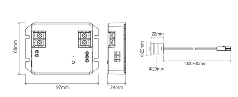 BS64 DC24V RF 2 Wire Tuya Stair LED Light Controller Size