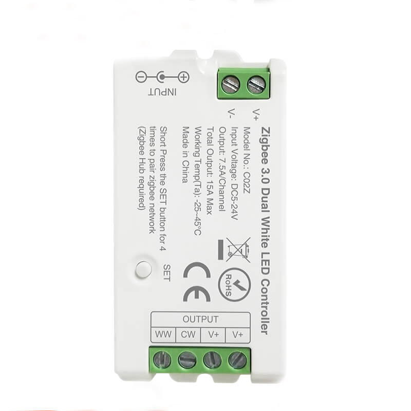C02Z Zigbee stmívatelný CCT dvojitý bílý LED ovladač C02Z Zigbee stmívatelný CCT dvojitý bílý LED ovladač