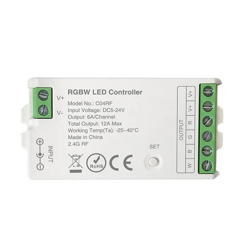 C04RF 5 až 24 V DC RF Dimmer LED páskový RGBW ovladač C04RF 5 až 24 V DC RF Dimmer LED páskový RGBW ovladač