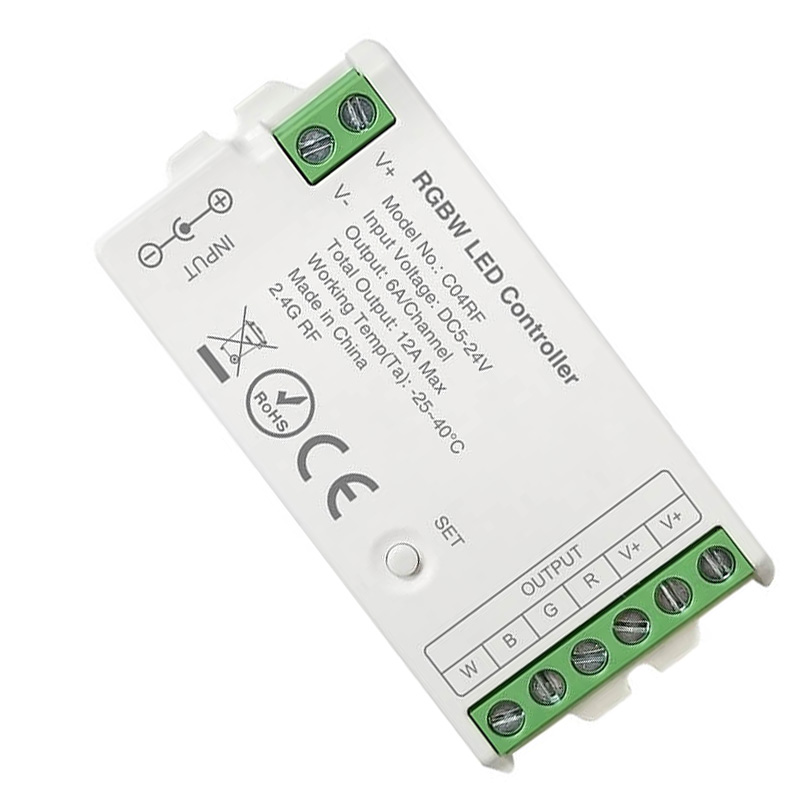 C04RF 5 až 24 V DC RF Dimmer LED páskový RGBW ovladač C04RF 5 až 24 V DC RF Dimmer LED páskový RGBW ovladač