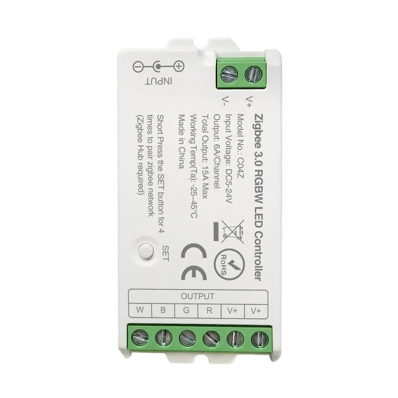 C04Z 5 to 24VDC Dimmable Zigbee RGBW LED Strip Controller C04Z 5 to 24VDC Dimmable Zigbee RGBW LED Strip Controller