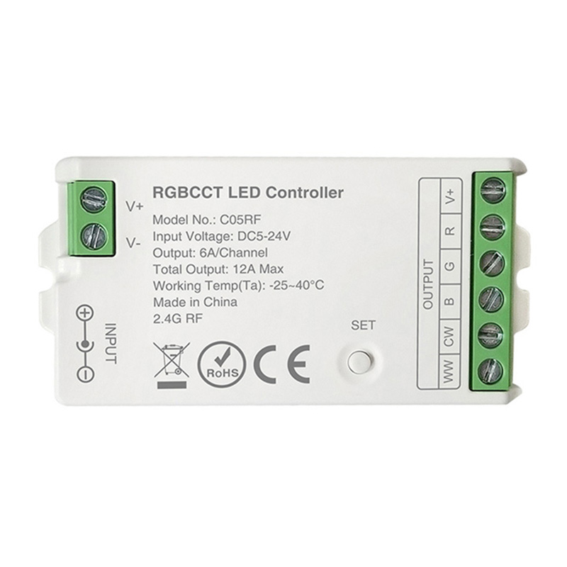 C05RF stmívatelný RF RGB CCT LED ovladač pro RGBCCT LED pásky C05RF stmívatelný RF RGB CCT LED ovladač pro RGBCCT LED pásky