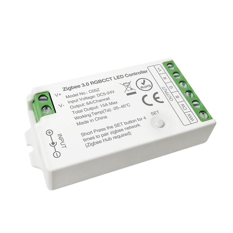 C05Z 5 až 24 VDC LED pásky Stmívač RGB CCT Zigbee ovladač