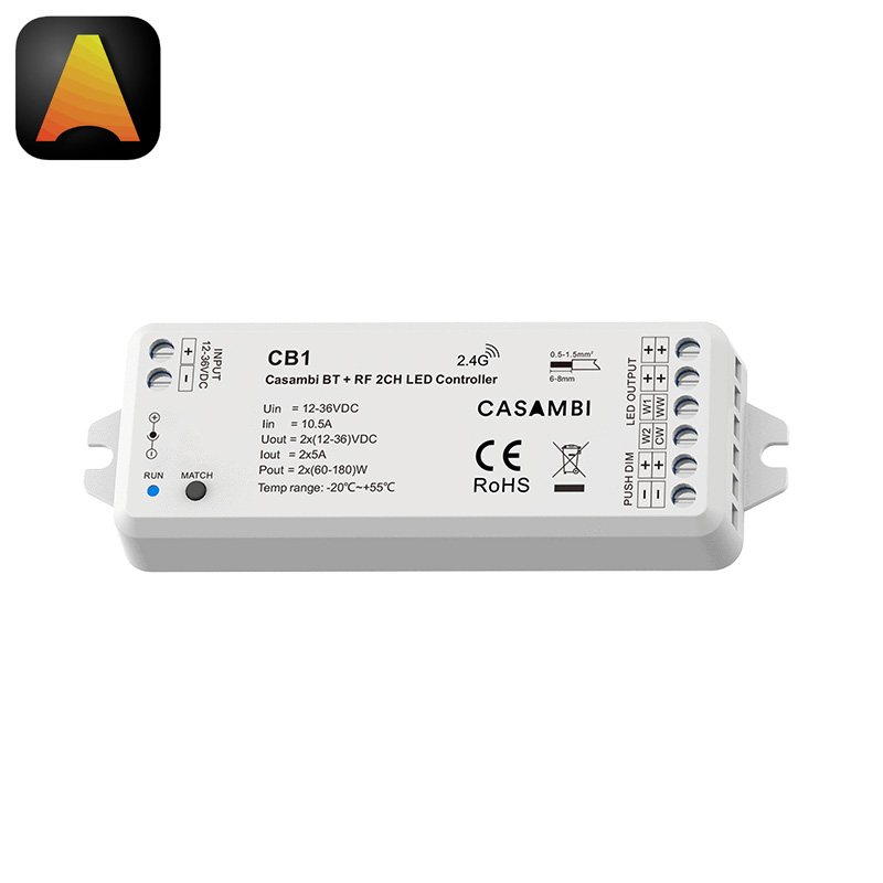 CB1 2CH Casambi LED Controller (Bluetooth + RF) For Dim / CCT Light Strips