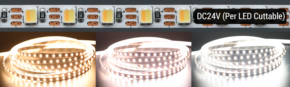 Ultra Slim 5mm 2835 2-In-1 CCT White Tunable LED Strip 24V