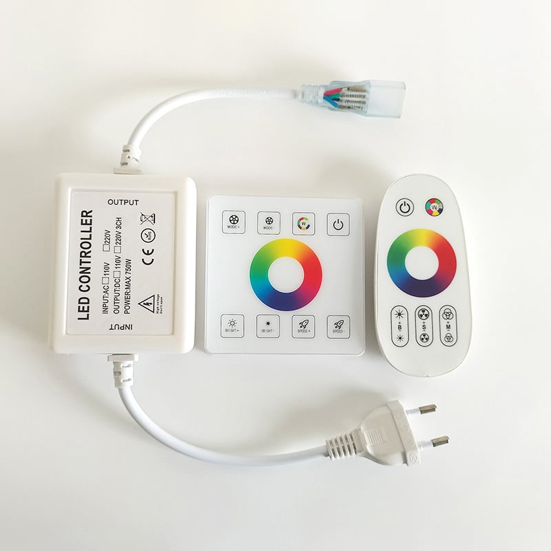 750W 110V/220V RGB Strip Controller - 4 Key Glass Touch Panel & RF Remote