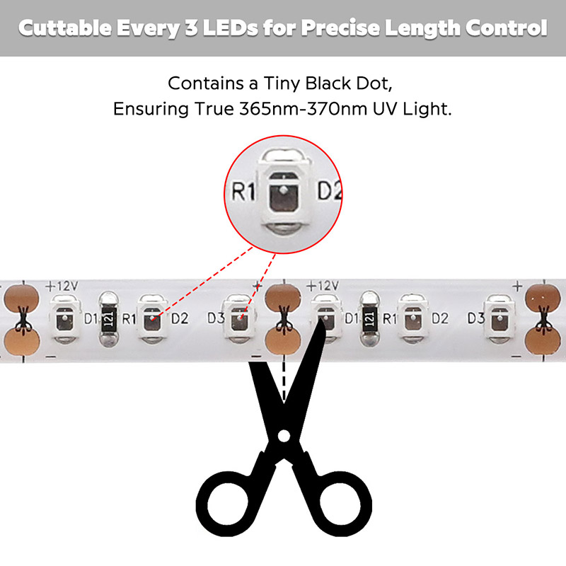 DC12V Flexibilní, skutečné 365nm UV LED řezatelné světelné proužky s vysokou hustotou DC12V Flexibilní, skutečné 365nm UV LED řezatelné světelné proužky s vysokou hustotou