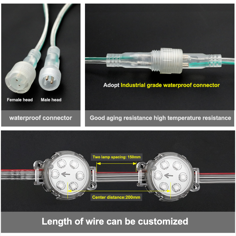 DC24V 5cm Basis Außen WS2811 Smart Farbe LED Kugel Lichterkette DC24V 5cm Basis Außen WS2811 Smart Farbe LED Kugel Lichterkette