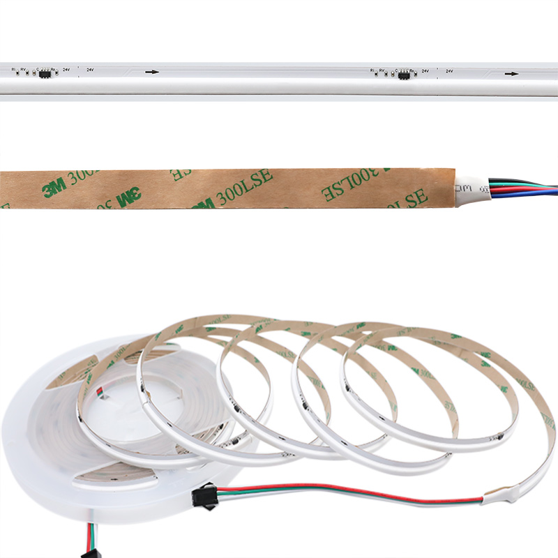 DC24V WS2811 Side Lit Řezný RGBIC LED COB pásek Světlo bez bodu 630 čipů/m 16.4FT DC24V WS2811 Side Lit Řezný RGBIC LED COB pásek Světlo bez bodu 630 čipů/m 16.4FT
