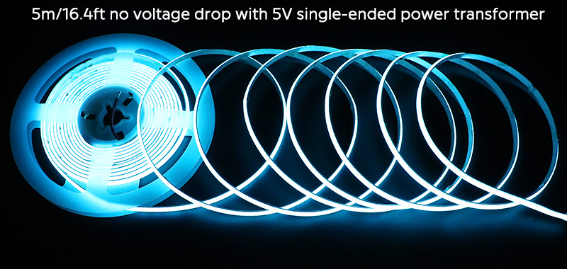 DC5V Slim Flexible Ice Blue COB LED Strip Lights Dotless Illumination