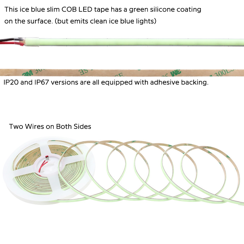 DC5V Tiny Flexible Ice Blue COB LED Strip Lights 5mm Width 320 LED Chips / m DC5V Tiny Flexible Ice Blue COB LED Strip Lights 5mm Width 320 LED Chips / m