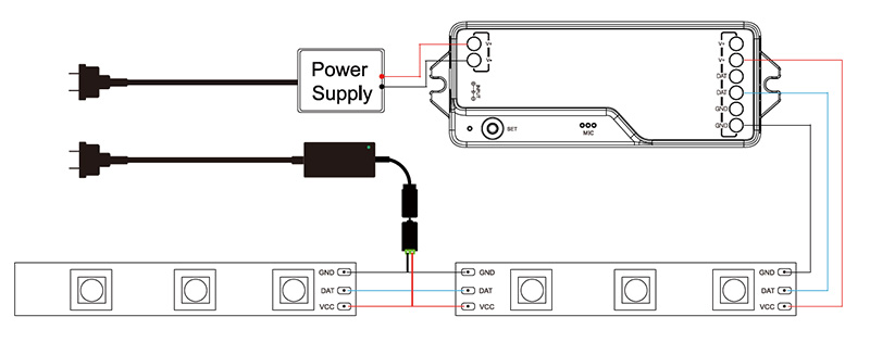DR03W WiFi Tuya adressierbarer RGB-LED-Streifen-Controller Diagramm
