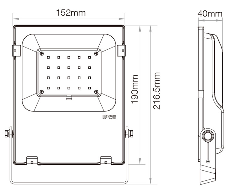 FL02RF RF dálkový vysokonapěťový RGBCCT 20W LED světlomet Velikost