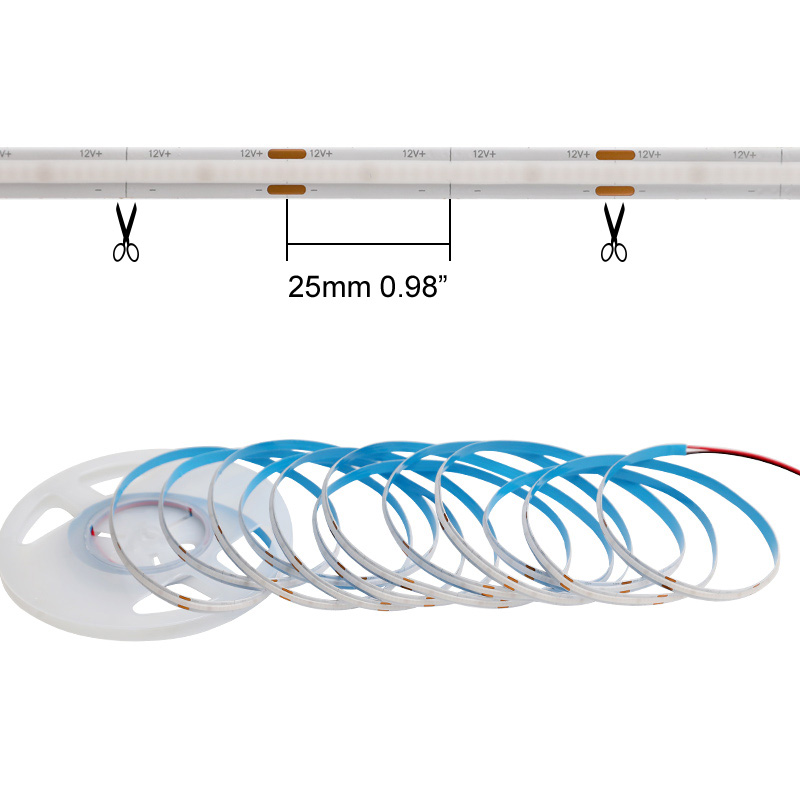 High CRI 90 FOB 384 Chips/M Blue Color Light Flexible COB LED Strip Lights - DC12/24V - 16.4ft/5m per Roll High CRI 90 FOB 384 Chips/M Blue Color Light Flexible COB LED Strip Lights - DC12/24V - 16.4ft/5m per Roll