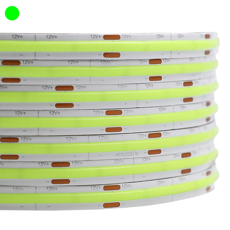 High CRI 90 SMD2110 3.28 Ft 384/480 Chips Zelené barevné světlo Flexibilní COB LED pásková světla – DC12/24V – 16.4 stop/5 m na roli