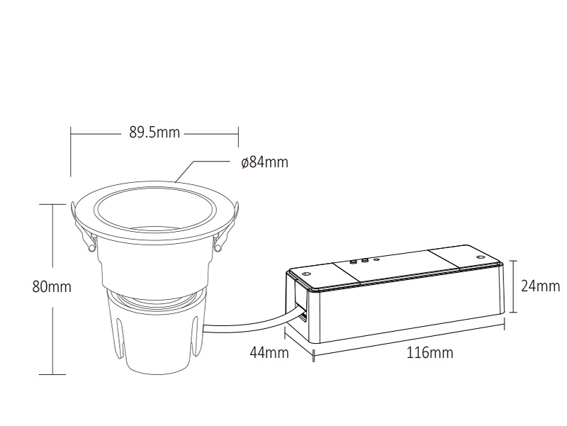 FUT07724 Grad RGB CCT LED Blendschutz Einbaudownlight Dimension