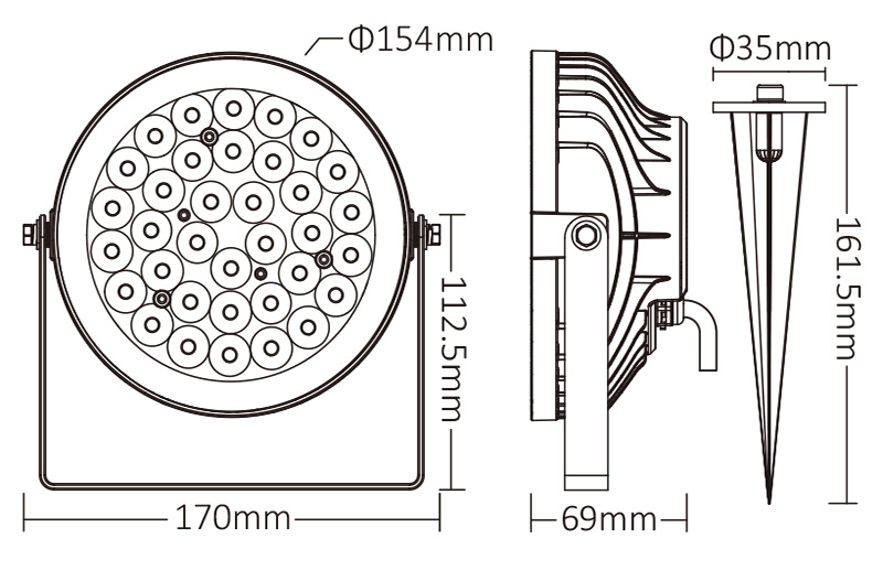 FUTC03ZR Zigbee RF Venkovní CCT RGB LED osvětlení krajiny Velikost