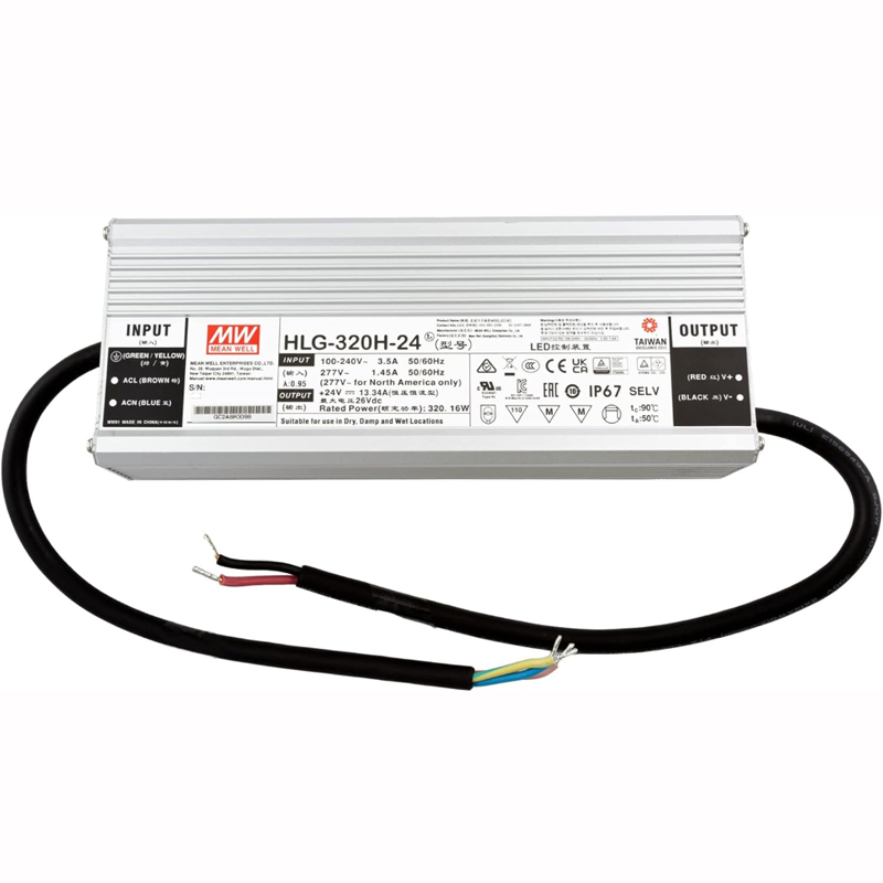 HLG-320H-24 Meanwell 320 W 24 V UL-gelistetes CC- und CV-Netzteil – IP67 wasserdicht HLG-320H-24 Meanwell 320 W 24 V UL-gelistetes CC- und CV-Netzteil – IP67 wasserdicht