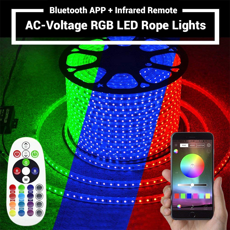AC110/220V High Voltage RGB APP Control Color Change LED Tape Lights - Outdoor Waterproof IP67 - 18LEDs/Ft, 32.8~328Ft/Roll