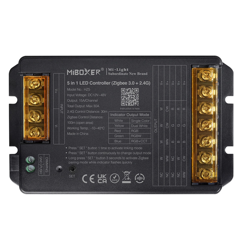 HZ5 30A 12 bis 48 VDC Zigbee RF Push Dimming 5 in 1 LED-Controller
