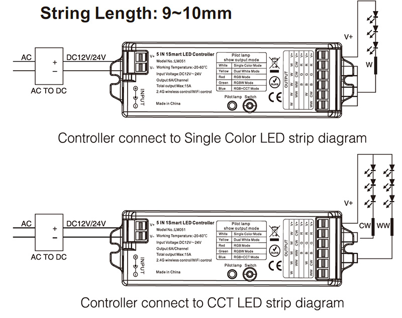 LM051 5v1 stmívač LED světelný pásek RF ovladač schéma