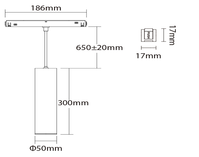 MC2-09B-ZR RF 9W 24 stupňů CCT Zigbee závěsné bodové světlo Velikost