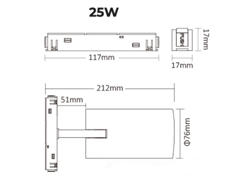 MS2-25B-ZR 25W RF 36 Degrees Zigbee CCT Magnetic LED Spotlight Size