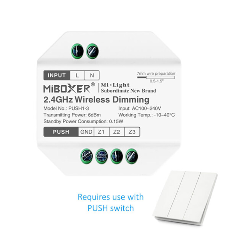 PUSH1-3 RF AC zu AC 3 Zonen LED Dimmbarer Lichtcontroller PUSH1-3 RF AC zu AC 3 Zonen LED Dimmbarer Lichtcontroller