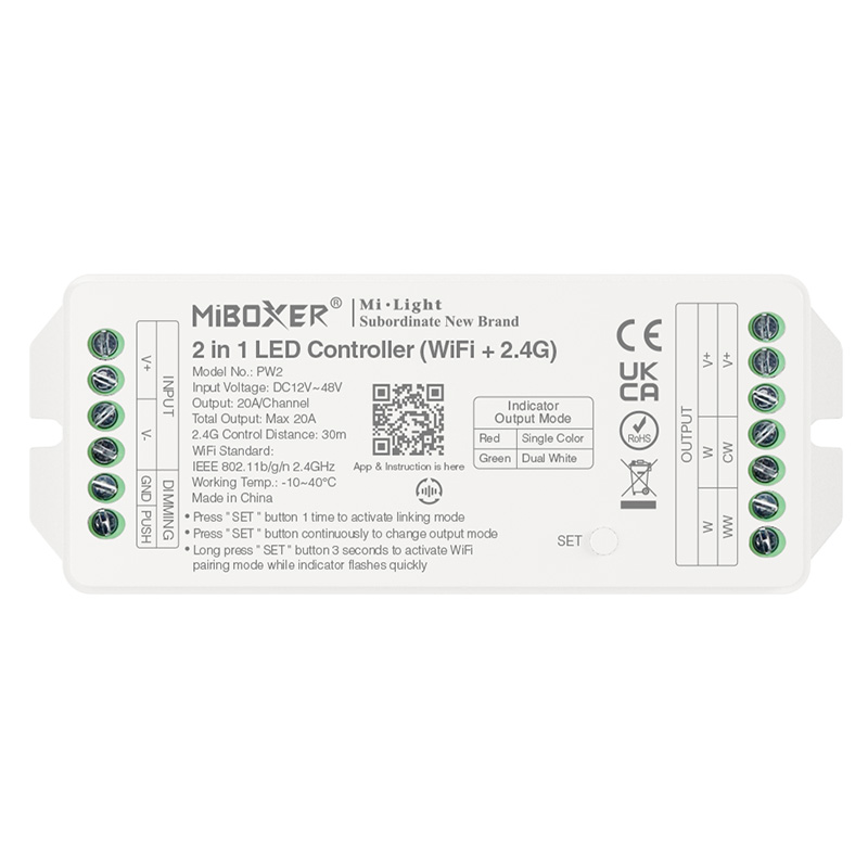 PW2 20A RF 2v1 laditelný bílý Tuya WiFi LED ovladač PW2 20A RF 2v1 laditelný bílý Tuya WiFi LED ovladač