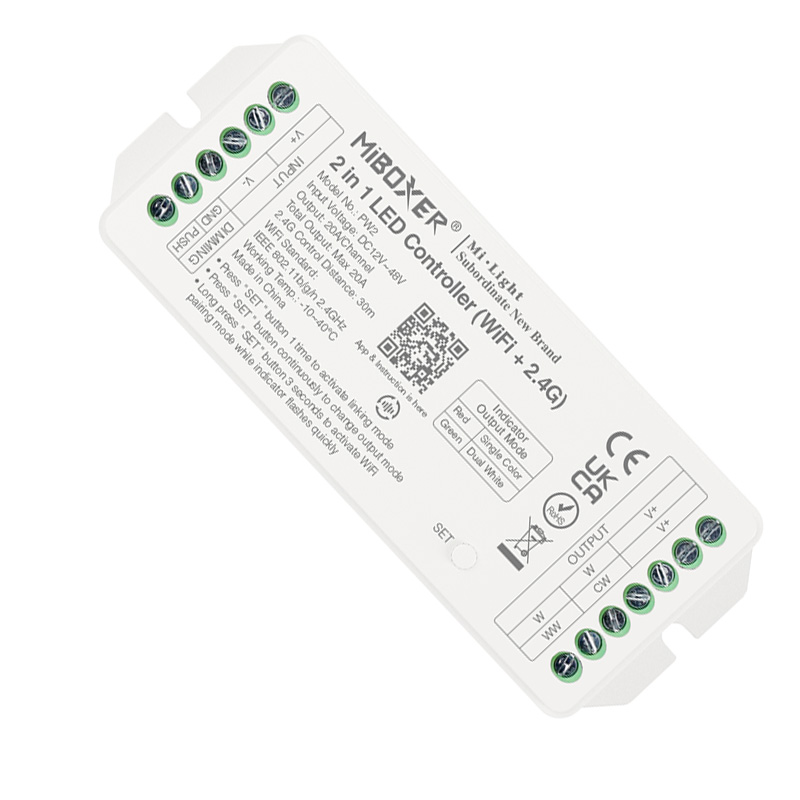 PW2 20A RF 2v1 laditelný bílý Tuya WiFi LED ovladač PW2 20A RF 2v1 laditelný bílý Tuya WiFi LED ovladač