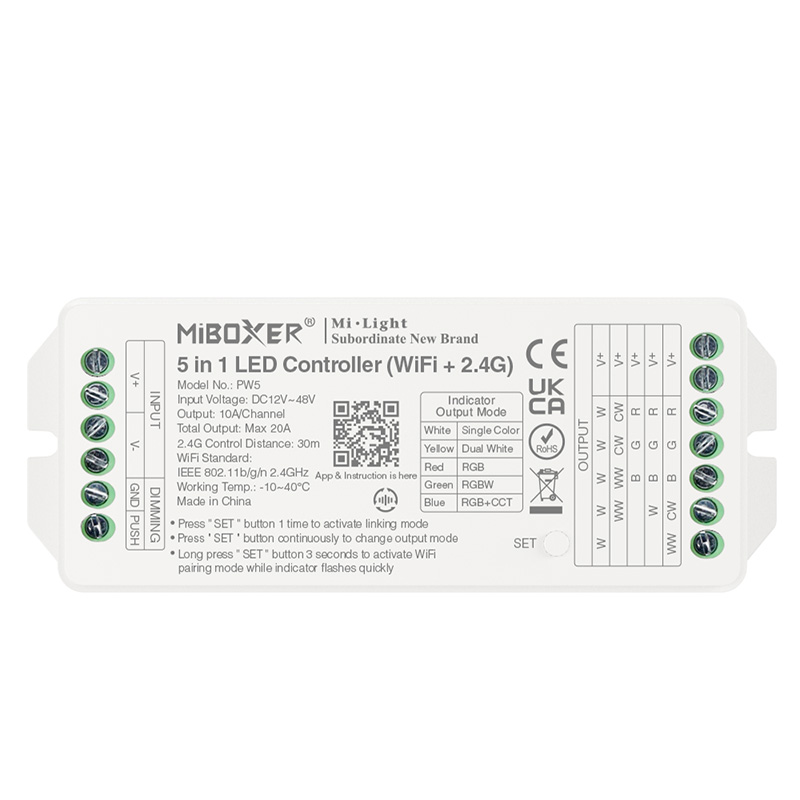 PW5 20A RF Dimmer Tuya WiFi 5v1 LED páskový ovladač PW5 20A RF Dimmer Tuya WiFi 5v1 LED páskový ovladač