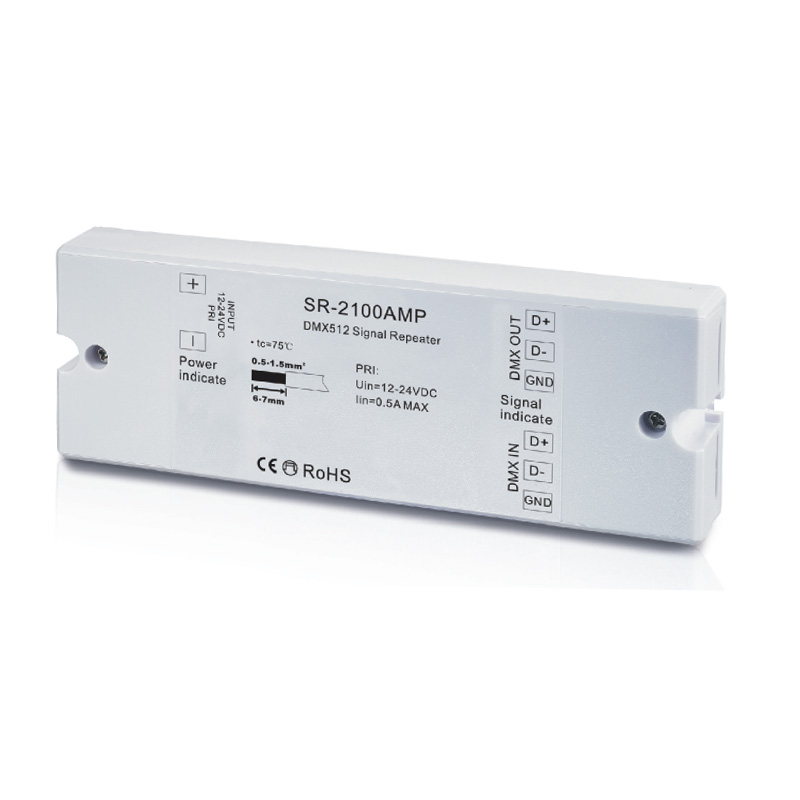 SR-2100AMP 12 až 24V DC DMX512 zesilovač signálu SR-2100AMP 12 až 24V DC DMX512 zesilovač signálu