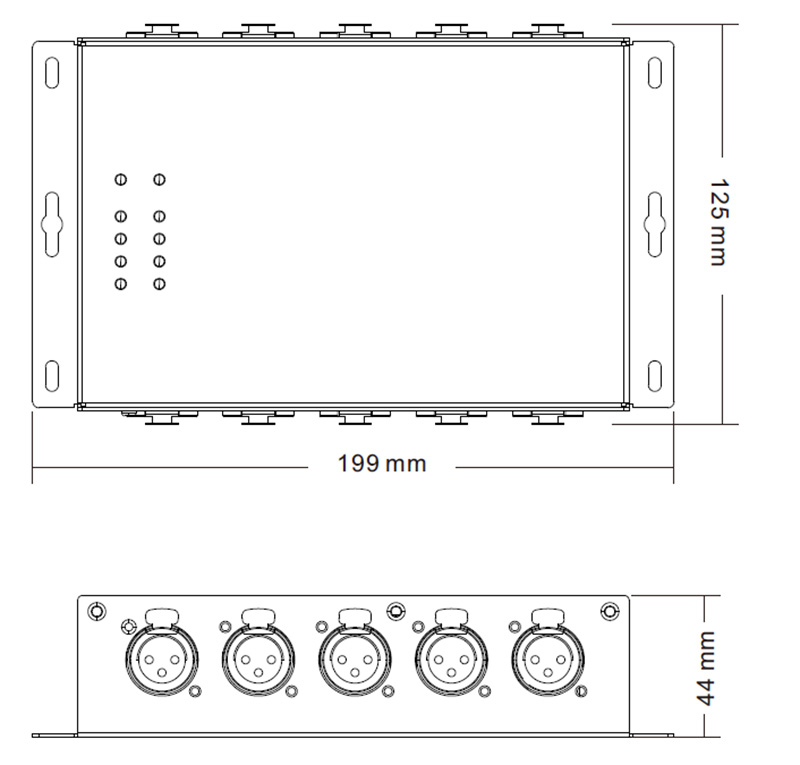 SR-2100AMP-RDM-8CH 3 nebo 5 pinový RDM 8 kanálový DMX splitter Velikost