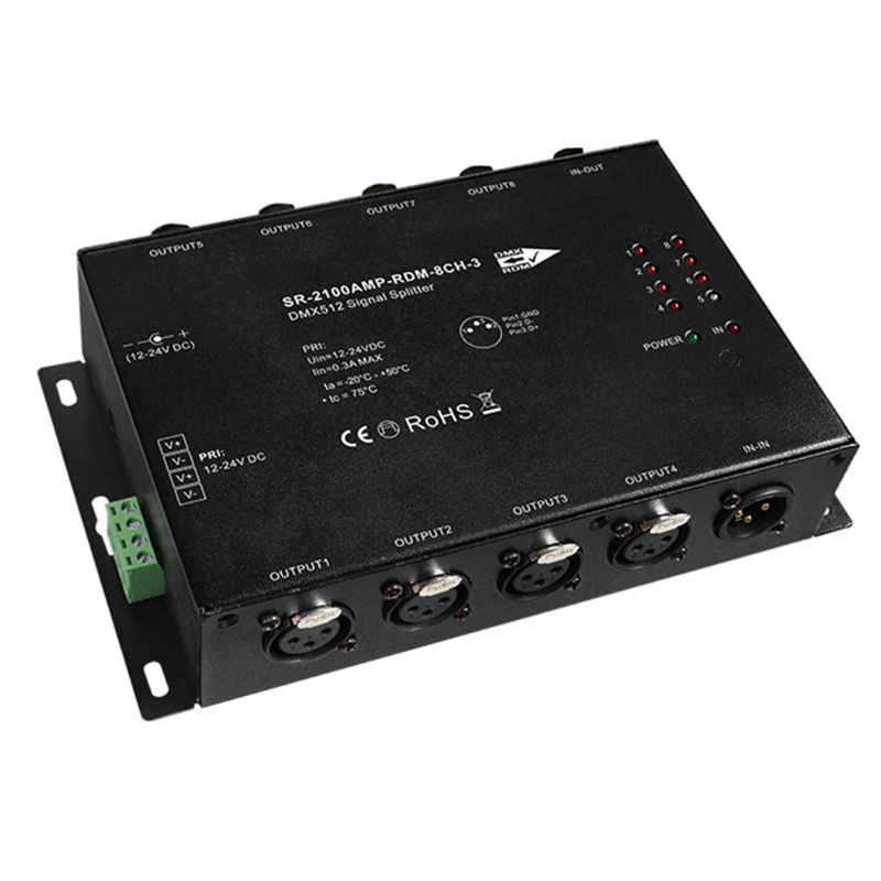 SR-2100AMP-RDM-8CH 3 nebo 5 pinový RDM 8 kanálový DMX splitter SR-2100AMP-RDM-8CH 3 nebo 5 pinový RDM 8 kanálový DMX splitter