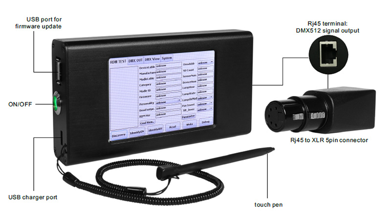 SR-2100RDM-Tester Přenosný RDM DMX tester s funkcí dotykového pera