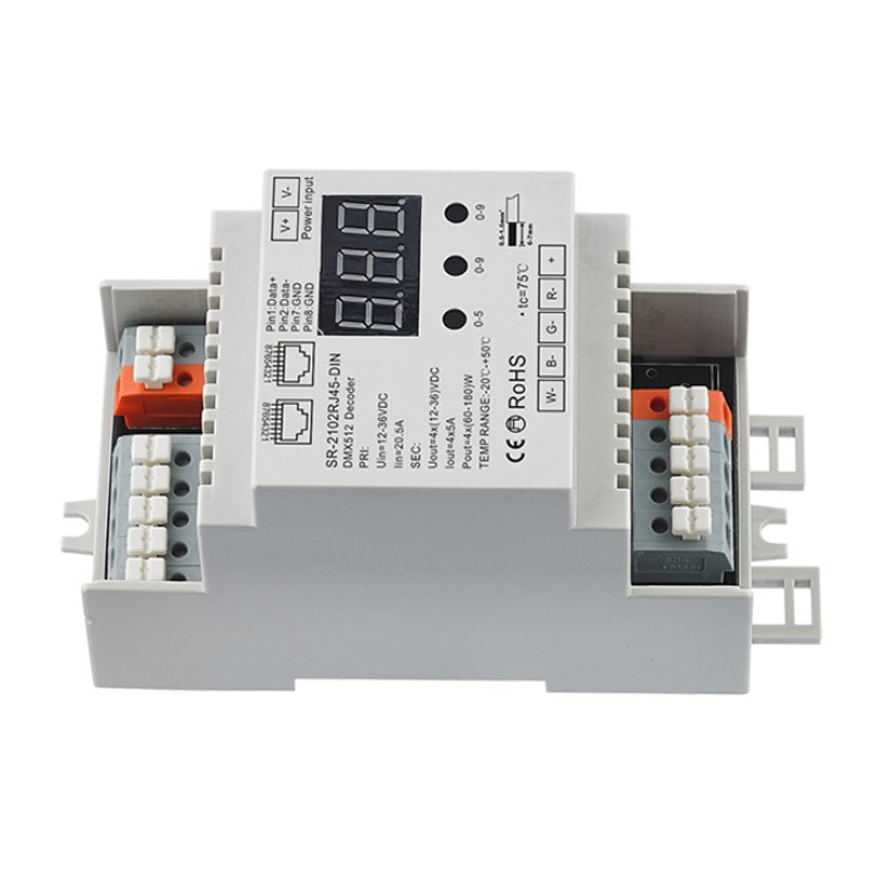 SR-2102RJ45-DIN CV RGBW LED-Streifen DIN-Schiene RDM RJ45 DMX-Decoder