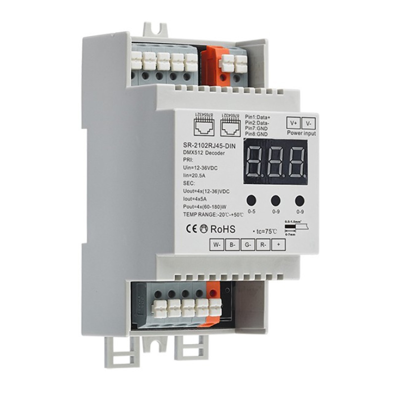 SR-2102RJ45-DIN CV RGBW LED Strip DIN Rail RDM RJ45 DMX Decoder SR-2102RJ45-DIN CV RGBW LED Strip DIN Rail RDM RJ45 DMX Decoder