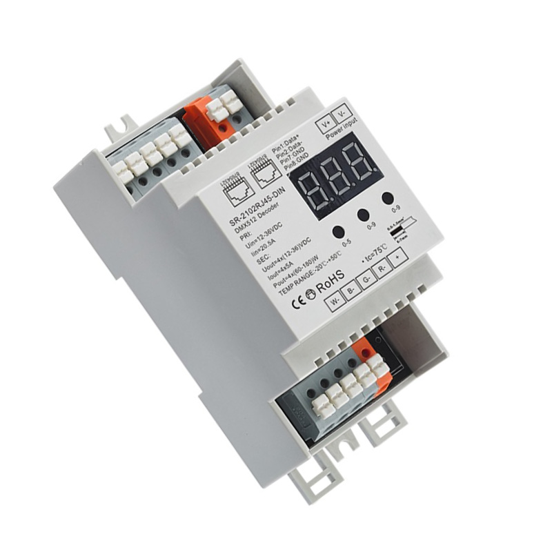 SR-2102RJ45-DIN CV RGBW LED Strip DIN Rail RDM RJ45 DMX Decoder SR-2102RJ45-DIN CV RGBW LED Strip DIN Rail RDM RJ45 DMX Decoder