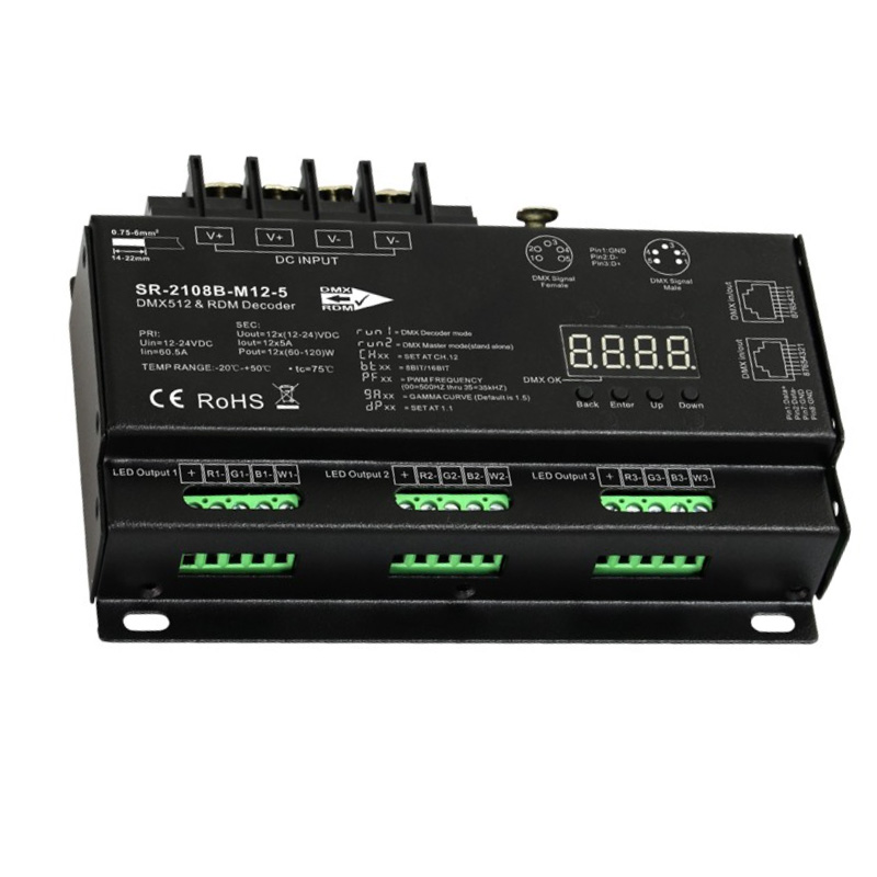SR-2108B-M12 RGB RGBW LED-Leuchten RDM 12CH DMX-Decoder-Controller