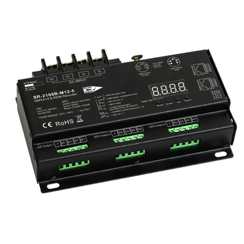 SR-2108B-M12 RGB RGBW LED Lights RDM 12CH DMX Decoder Controller SR-2108B-M12 RGB RGBW LED Lights RDM 12CH DMX Decoder Controller