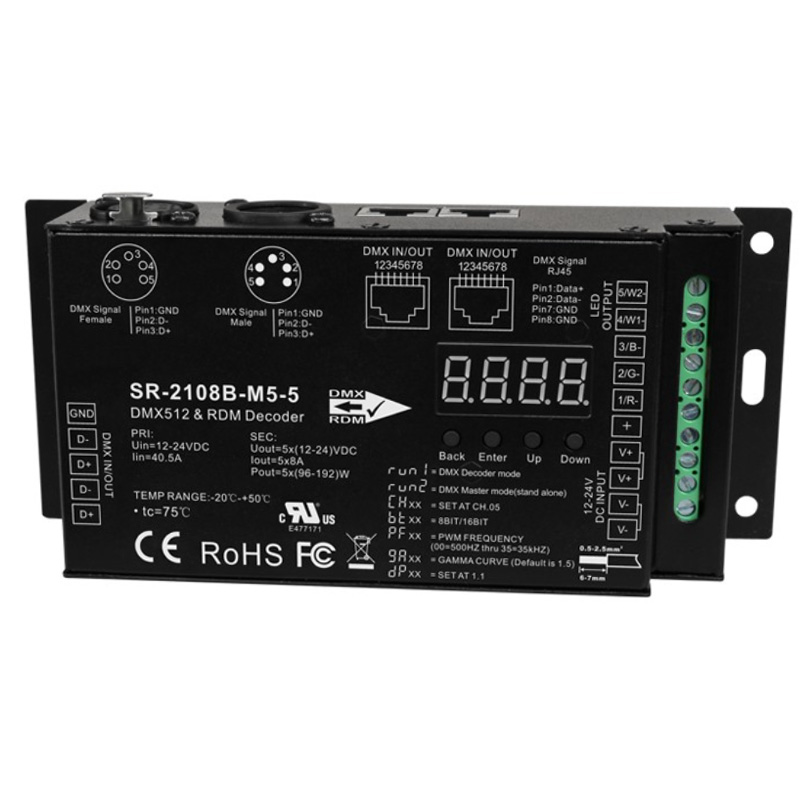 SR-2108B-M5 DC 5CH RDM DMX512 RGBW LED Controller-Decoder