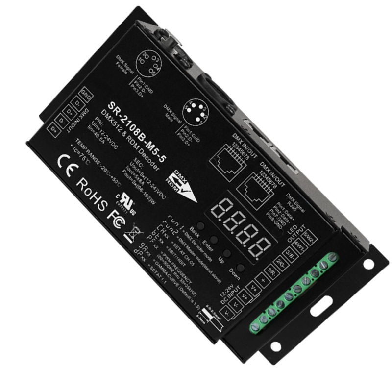 SR-2108B-M5 DC 5CH RDM DMX512 RGBW LED Controller Decoder SR-2108B-M5 DC 5CH RDM DMX512 RGBW LED Controller Decoder