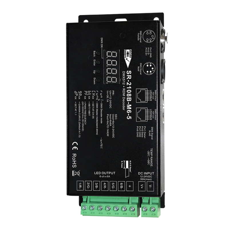 SR-2108B-M6 6CH RGB & RGBW LED RDM DMX512 Control Master Decoder SR-2108B-M6 6CH RGB & RGBW LED RDM DMX512 Control Master Decoder