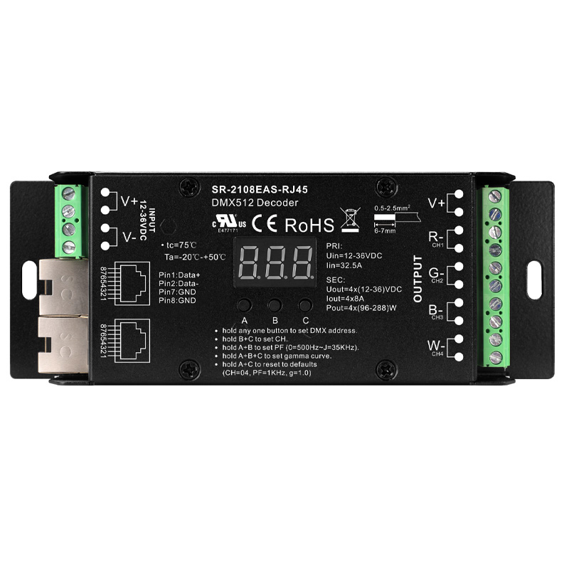 SR-2108EAS-RJ45 CV 4 CH RGBW LED Streifen RDM DMX512 16 Bit Decoder