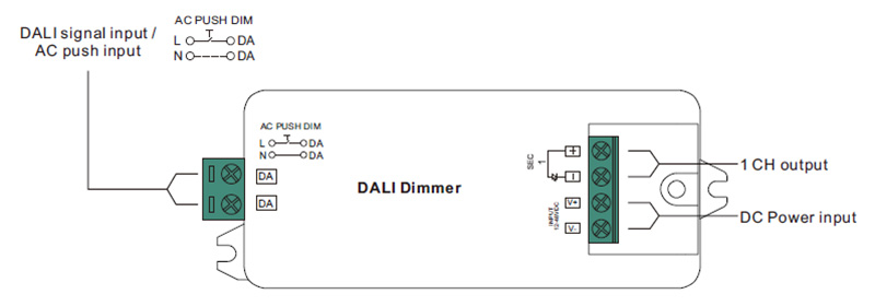SR-2303S 12 bis 48 VDC DALI2 DT6 Push LED Einzelfarbdimmer Funktionseinführung