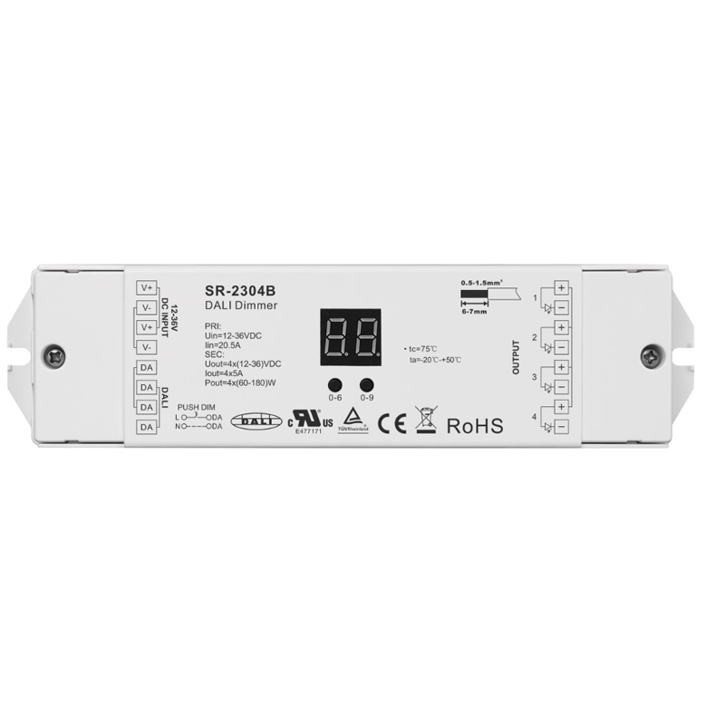 SR-2304B 12 až 36VDC DALI LED pásek 4kanálový ovladač stmívače