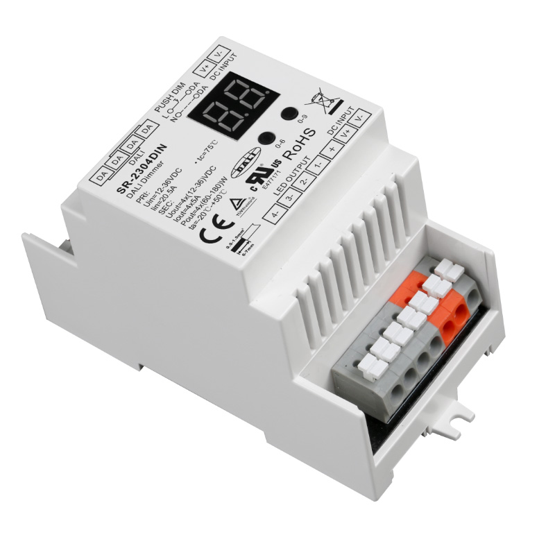 SR-2304DIN DC 4-Kanal DALI Push DIN-Schienen-LED-Dimmer-Controller