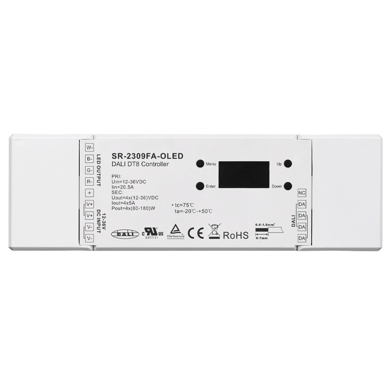 SR-2309FA-OLED CV 4CH DALI DT8 Stmívač s funkcí DALI Master SR-2309FA-OLED CV 4CH DALI DT8 Stmívač s funkcí DALI Master