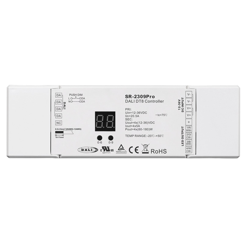 SR-2309PRO 12 až 36V DC DALI DT8 stmívatelný 4kanálový LED ovladač