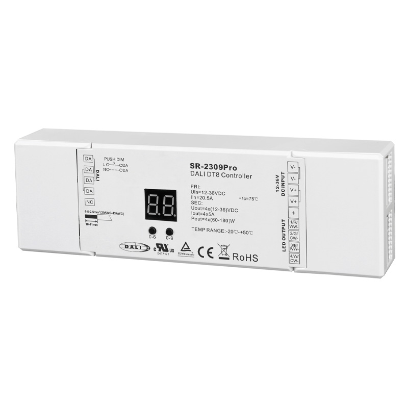 SR-2309PRO 12 bis 36 VDC DALI DT8 dimmbarer 4-Kanal-LED-Controller SR-2309PRO 12 bis 36 VDC DALI DT8 dimmbarer 4-Kanal-LED-Controller